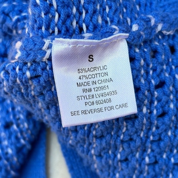 Olive & Oak Blue and White Crewneck Acrylic Cotton Sweater with Button Detail S - Picture 8 of 8